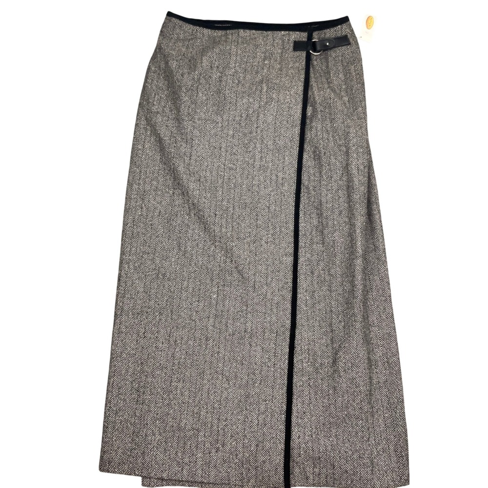 Talbots Skirt Womens 12 Black White Herringbone Tradtional Maxi‎ Preppy Silk VTG